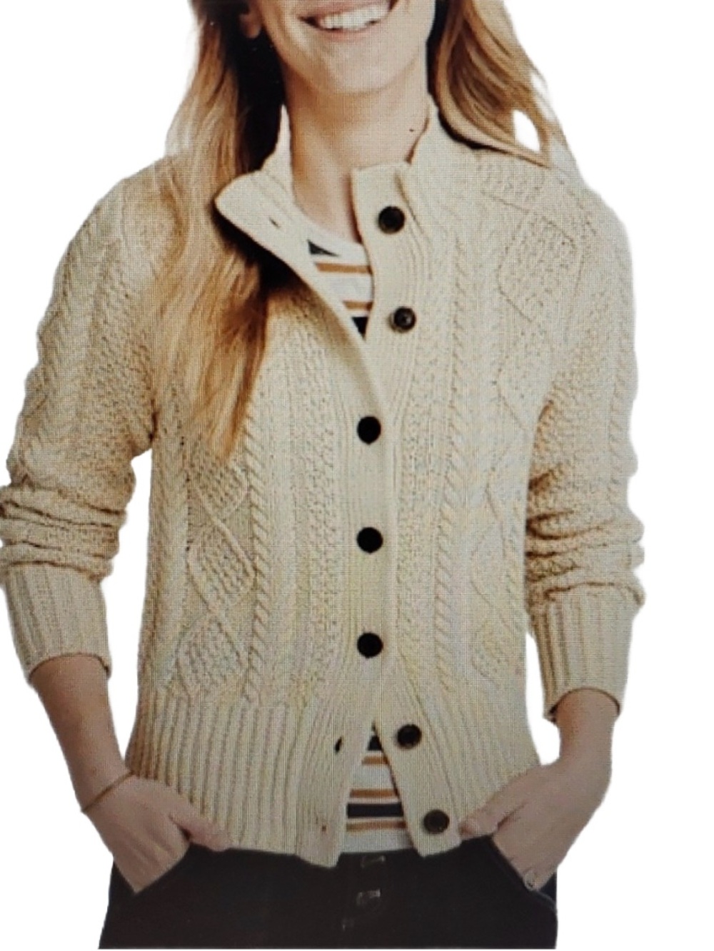 LL Bean Signature Cardigan Small Cable Knit Fisherman - Picture 2 of 11